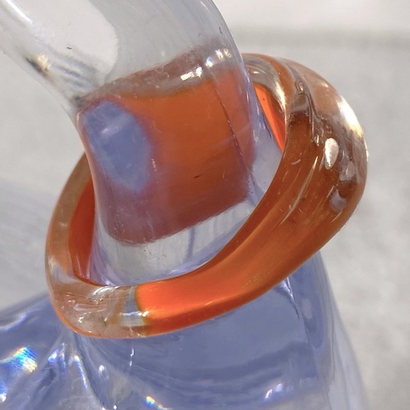 Vintage Art Glass Handmade Orange Red White Band Ring - Picture 5 of 12
